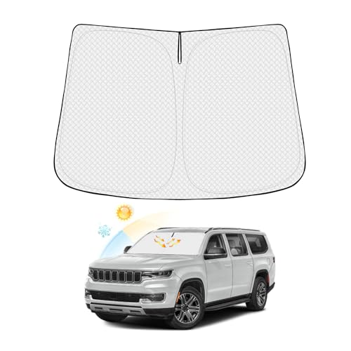 Image of Canvcle Windshield Sun Shade for Jeep Wagoneer Accessories 2022-2026 (NOT for Grand Wagoneer) Thicken 6-Layer Front Window Sunshade Cover Sun Visor Protector Foldable Block UV Rays Keep Vehicle Cool