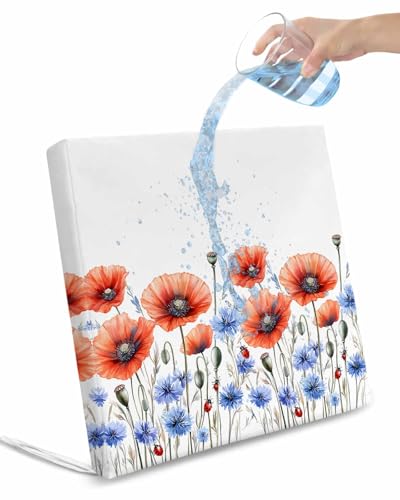 2 Pack Blue Flower Waterproof Cushion Covers with Ties, Outdoor Patio Chaise Lounge Chair Seat Cushion Slip Covers Replacement(Only Cover) Watercolor Red Bloom Floral Independence Day 22