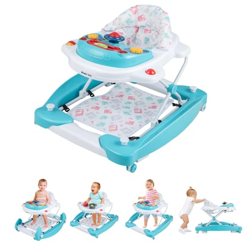 Image of HONEY JOY Baby Walker, 6-in-1 Foldable Baby Walker and Bouncer Combo, Infant Activity Walker with Wheels, Adjustable Heights, Rocker, Music, Lights, Walker for Baby Boy Girl 7-14 Months (Green)