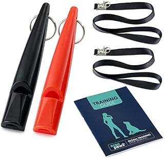 Ezee Paws Professional Dog Whistle for Recall Set of 2 with Lanyards and Dog Training Guide  Stop Barking Whistles Dog Recall Training Behaviour Aids for Dogs