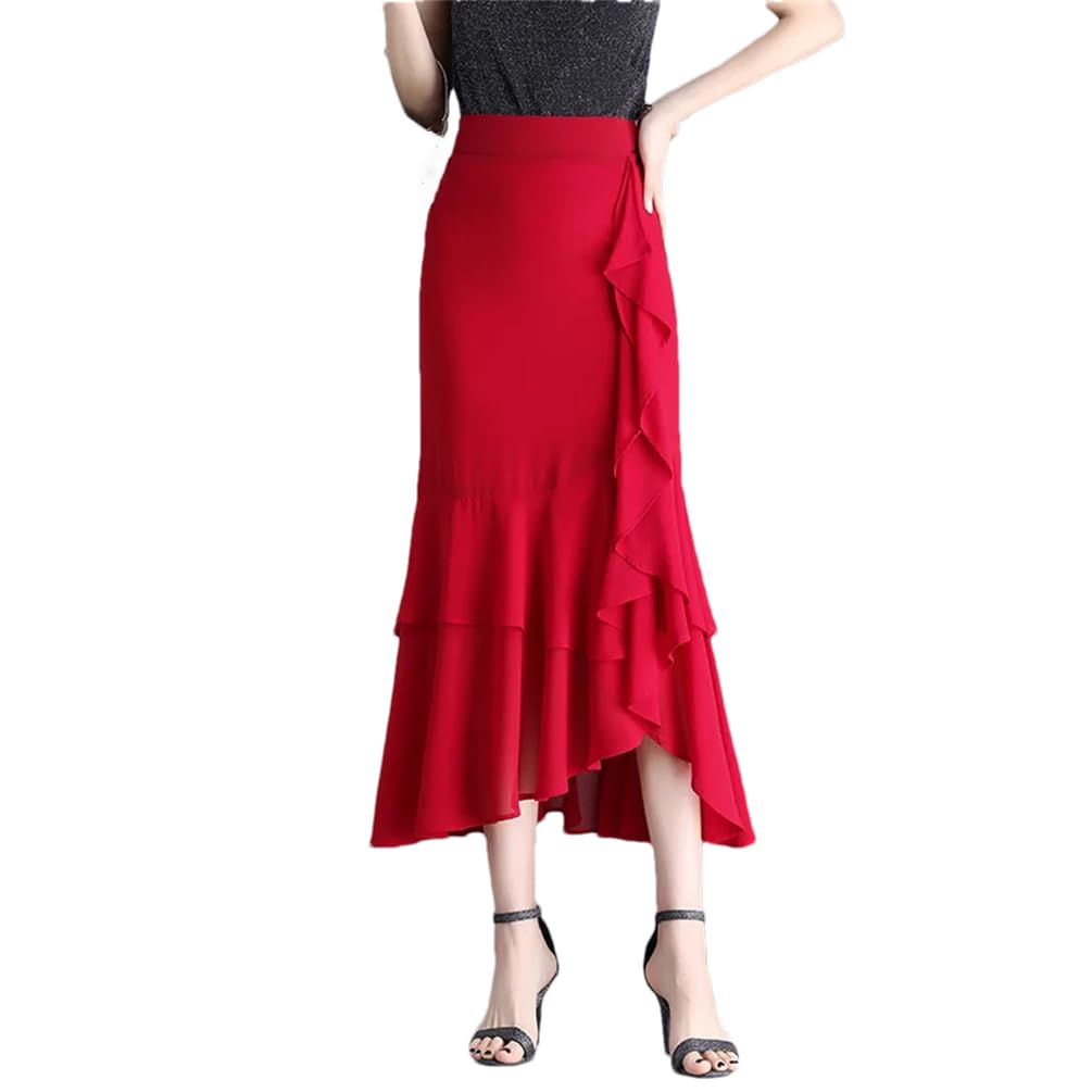 Donne Irregolare Fishtail Chiffon Gonne A Vita Alta Party Ruffles Long Gonne