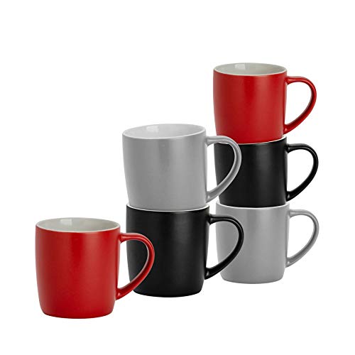 Argon Tableware Coloured Coffee Mugs - Lancashire - 350ml - Pack of 6 - Matt Ceramic Stoneware Latte Cappuccino Cups Hot Chocolate Cups Colourful Mug Set with Handle