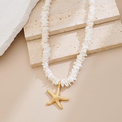 Puka Shell Necklace for Women Starfish Fish Statement Pendant Necklace Boho Summer Beach Choker Necklaces4