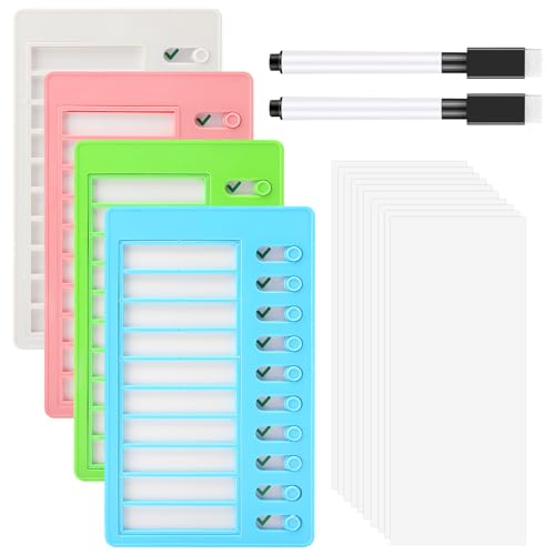 4 pizarras de lista de comprobación de notas con 2 marcadores, lista de comprobación, 20 x 12 cm, para niños, planificador de tareas manuales con 10 hojas en blanco, lista de comprobación de notas,