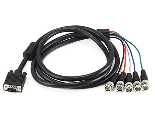 Monoprice Vga Hd-15 To 5 Bnc Rgb Video Cable For Hdtv Monitor Cable - 6Ft (Black) & Video Cable - 6 Feet - Vga To 3 Rca Component Adapter For Projectors, Gold Plated Connectors And Pins #TOP1