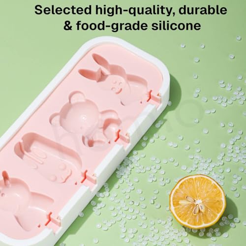 Image of 3 Fruit Shape Cavity Non-Stick Silicone Ice Cream Mould with Lid & 6 Plastic Sticks Reusable Ice Lolly, Frozen Candy, Kulfi Molds, BPA-Free Stackable DIY Icecream Popsicle Maker (Multicolor)