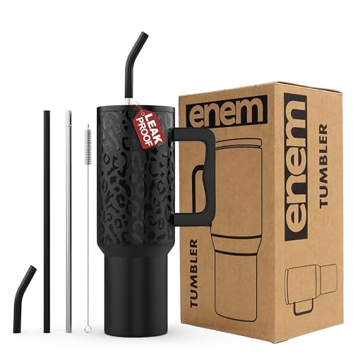 Image of enem Tumbler, Savage Noir, Insulated Premium Vacuum Leak Proof Tumblers, Stainless Steel Travel Mug with Handle, Lid & Straw, 1.2L Tumbler for Coffee, Iced Tea, or Water