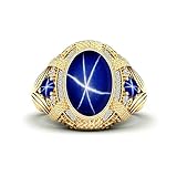 Verehren 4 Carat Mens Star Sapphire Ring 10K 14K 18K Real Gold Luxury Oval Cut Star Sapphire Ring for Mens Engagement Wedding Rings for Husband Dad Boyfriend Father’s Day,3ct Center Stone