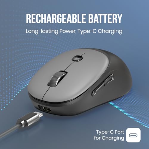 Image of Portronics Toad Neo Wireless Bluetooth Mouse with Dual Wireless Connectivity (BT + 2.4 GHz), Rechargeable Battery, Forward & Back Button, Multi-Device Pair, Upto 3200 Dpi Sensitivity(Black)