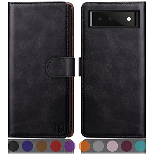 SUANPOT for Google Pixel 6 5G with RFID Blocking Wallet case Credit Card Holder Flip Book PU Leather Phone case Shockproof Cover Cellphone Women Men for Google Pixel6 case Wallet (Black)