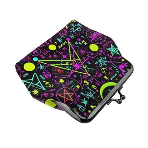 Pu Leather Coin Purse magical bright alchemical cosmic goth trippy purple sun moon art witchcraft (2) Change Pouch Wallets Buckle with Kisslock Clasp Coin Holder Clutch Handbags for Women Ladies3