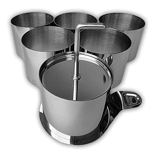 WEBBOMB Profi Set Edelstahl Dessertringe 8tlg Speisenringe Ø 7,5 cm Höhe 5,5 cm rund mit Heber & Stampfer Backringe für runde Mini Kuchen Brötchen Backform Burger Presse