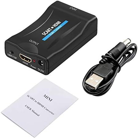 QGECEN SCART to HDMI Converter, SCART to HDMI Adapter for STB VHS VCR WII Xbox PS1 PS2 PS3 Old DVD Player Set Top box, Support HDMI 720P/1080P Video Audio Output