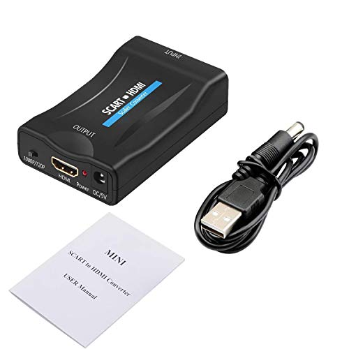 QGECEN Convertisseur Peritel vers HDMI, Adaptateur SCART vers HDMI convertisseur Audio Vidéo Rater Support HDMI 720/1080P Sortie pour TV STB VCR VHS Xbox PS1 PS2 PS3 WII DVD Player