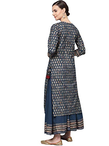 Image of ishin Women's Rayon Black Embellished A-Line Kurta Palazzo Set