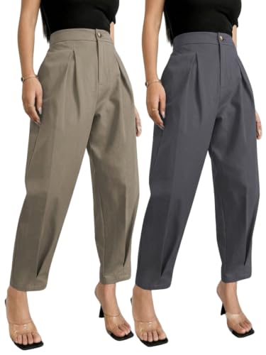 Image of GRECIILOOKS Balloon Fit Ankle Length Women Casual Trousers | Ankle Length Pants for Women Zip & Button | Woman Trousers Balloon Pants