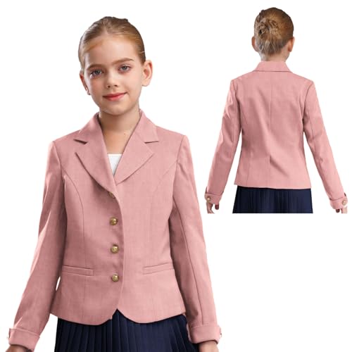 JEYPINMI Girls Solid Color Lapel Suit Long Sleeve Blazer Jacket Outerwear School Uniform Formal Dress Tops