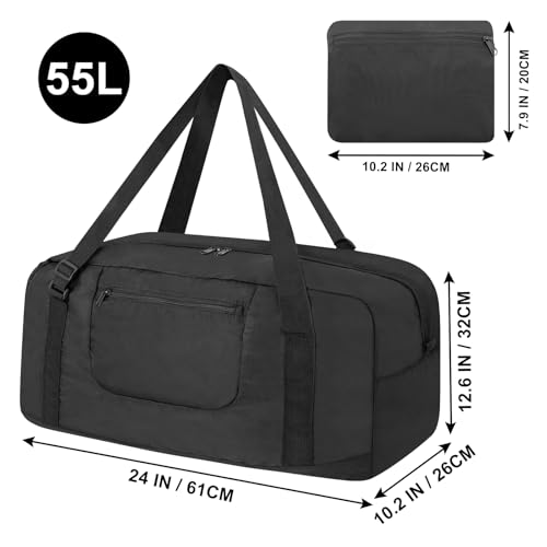 Image of HOLYLUCK Foldable Travel Duffel Bag For Women & Men Luggage Great for Gym, Black Oxford, 55L, Travel Bag