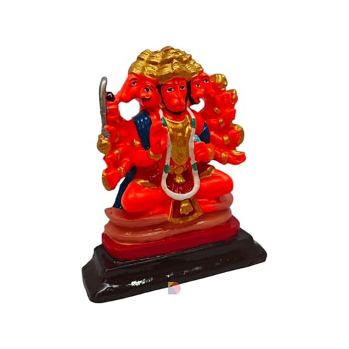 Image of KD HUB Hanuman murti - Hanuman Idol for Home Decor & Office - Panchmukhi - (12 cm) (Sindoori) - Small Size