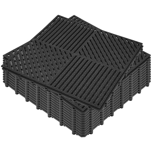 Image of ToLanbbt Modular Interlocking Cushion 12P 11.8 inch x 11.8 inch Interlocking Rubber Floor Drain Holes Non-Slip Splicing Drainage Mats for Deck, Shower, Kitchen, Drain Pool, Sauna Bath (Black, Diagonal)