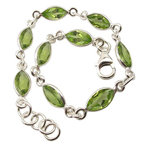 Image of 925 Solid Silver Peridot August Birthstone Link Bracelet 7.9 inch Wholesale Gift