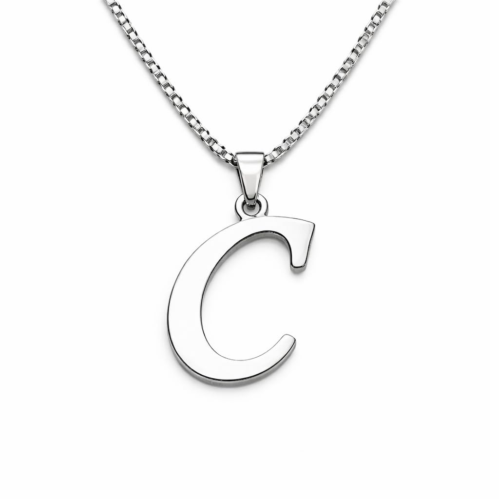 English Alphabet Initial Charms Letter Initial C Alphabet Silver Stainless Steel Letters Script Name Pendant Chain Necklace from A-Z for For Men And Women | Jewellery Accessories for Boys | Minimal Jewelry | Gifts for Boyfriend & Husband | Gift for Diwali, Christmas, Marriage, Birthday