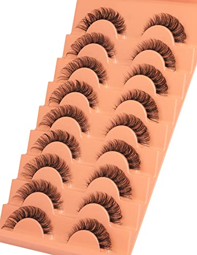 Lashes Natural Look False Eyelashes Wispy Natural Lashes That Look Like Extensions Fluffy D Curl Strip Eye Lashes Short Cat Eye Russian Fake Eyelash 9 Pairs #TOP4