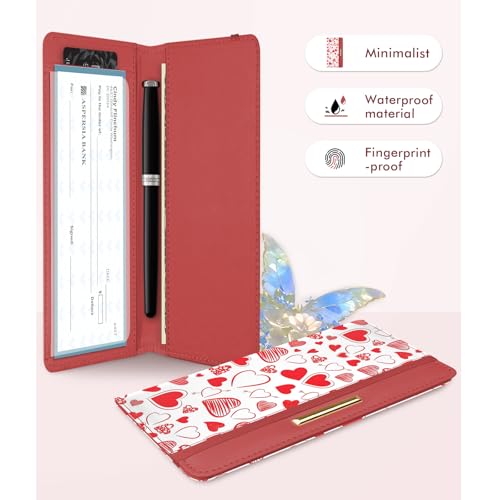 Image of Letter Checkbook Cover, RFID Blocking Checkbook, Stylish, Lightweight, Slim Durable, Multi-Functional Checkbook Holder for Personal and Business Checks (Heart)