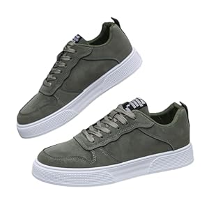 Everyday Comfort Men’s Casual Lace-Up Sneakers – Olive Green Low-Top Skate Shoes with White Sole, Breathable Fabric Lining, and Durable PVC Outsole for All-Day Comfort