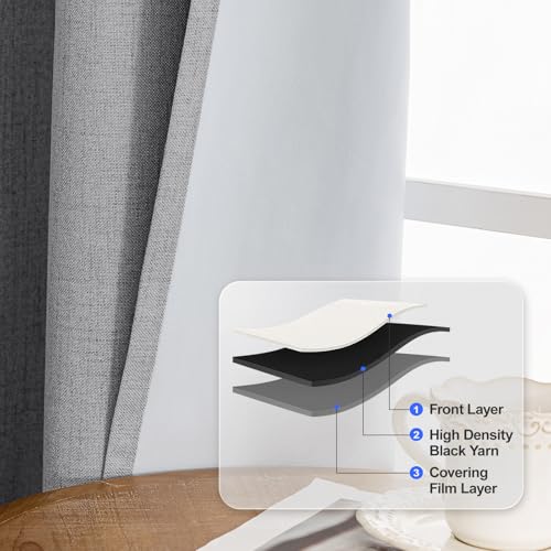 Cortinas acústicas antiruido de lino gris para ventanas de habitación moderna 4