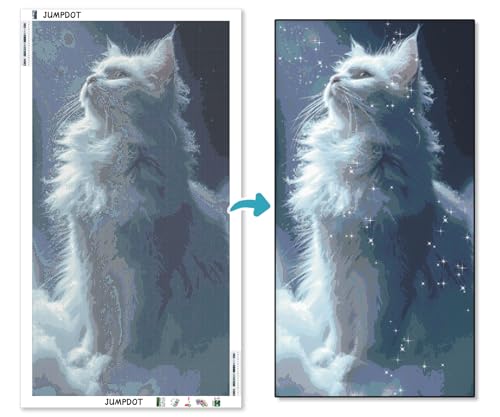 Kit de manualidades para adultos de gato blanco en diamond painting 5D para aliviar el estrés 4