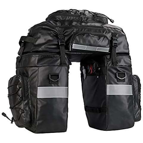 WILDKEN Pannier Bag for Bike 65L Waterproof Bicycle Storage Pouch 3 in 1 Backpack, Shoulder Bag, Saddle Pack, Rear Rack Bags for Cycling Travel with Rain Cover (Black) Cover