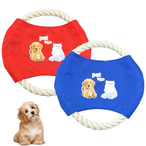 KASESSS 2 Pezzi Frisbee per Cani, Frisbee Cane Resistente, Leggero Freesbe Cane Perfetti per Addestramento All'Aperto Cani, Lanciare, Catturare e Giocare, Diametro 18cm (Blu,Rosso)