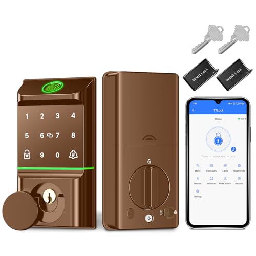 Smart Lock for Front Door, Keyless Entry Door Locks with Keypad, Fingerprint Door Lock Deadbolt, APP Control, IP53 Waterproof,Easy Install (Brown)