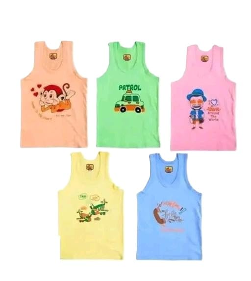 Premium Quality Super Fine Kids Vest Pack of 5 Soft Cotton Blend Printed Sleeveless Inner Vest for Baby Boys-image-10