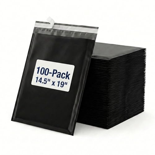 Image of BOX USA Shipping Bags 14 x 19 (100-Pack) Black - Large Heavy Duty Self-Adhesive Envelope Poly Mailers for Packing