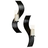 Touch of Class Rhythmic Wall Sconces Black Set of Two | Made of Metal | Hurricane Style Glass | Steel Sconce Candle Holder Pair for Contemporary Bedroom, Living Room, Bathroom, Hallway, Entryway