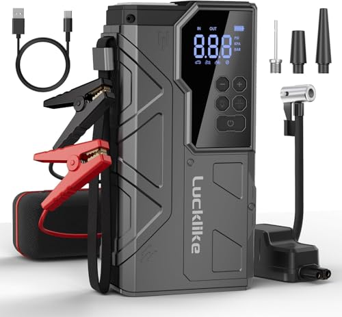 Lucklike W210 Jump Starter with Air Compressor 150 PSI, 12V 6000A Peak Lithium Car Battery Jump Starter for All Gas and 10.0L Diesel, 80.66Wh Booster Jump Box Pack with LED Light, Jumper Cables