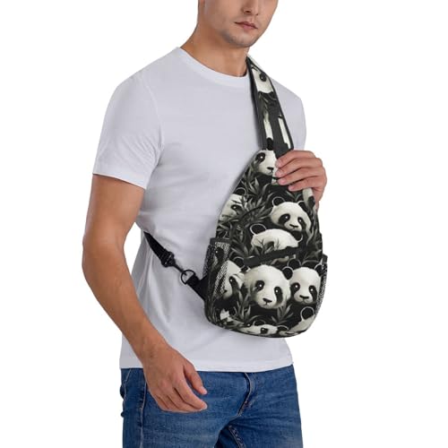 Mochila tipo sling negra con diseño panda miniatura 7