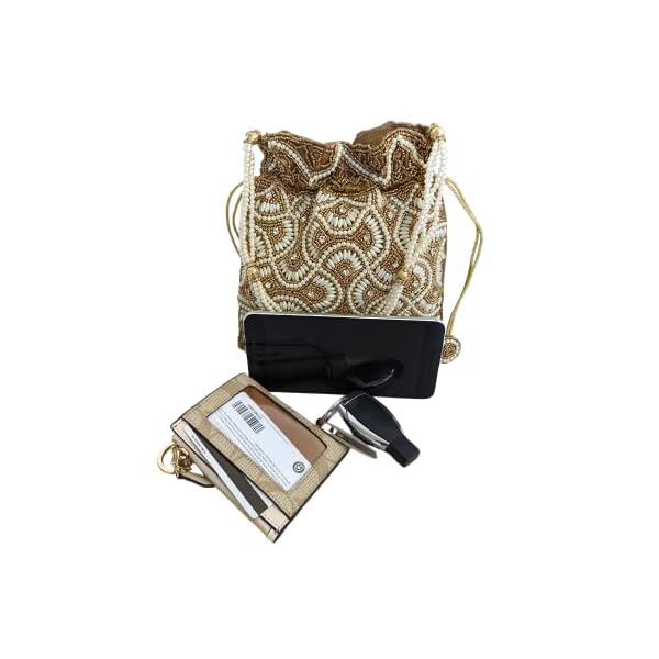 CRAFT BAZAAR Indian Potli Bags For Wedding And Party, Beaded Drawstring Purse, Wristlet Purses For Women, Copper, Medium - Image 6