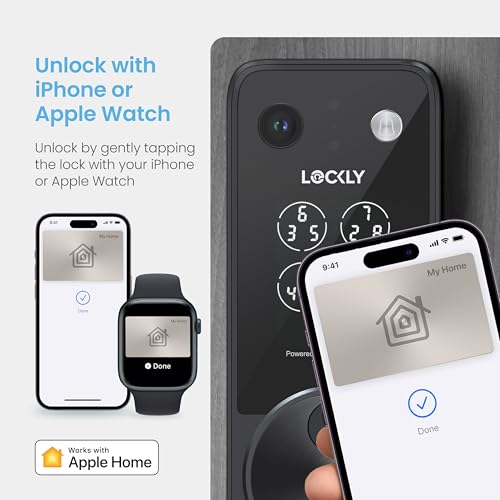 Image of Lockly Vision Zeno Smart Lock with Video Doorbell Camera, Fingerprint Keyless Entry with Apple Home Key, Wi-Fi Deadbolt for Front Door, PIN Genie Keypad, App Remote Control, 2 Rechargeable Batteries