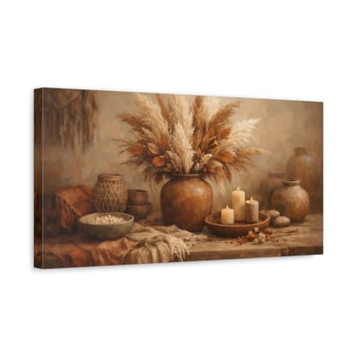 Tableau pampas beige et marron en toile coup de coeur 50x25cm