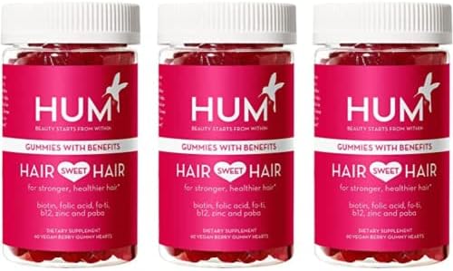 HUM Hair Sweet Hair - Hair Growth Supplement & Biotin Gummies to Combat Hair Loss & Thinning - Fo Ti, Folic Acid, Zinc, Vitamin B12 & PABA to Support Healthy Hair, Skin and Nails (3 Pack)