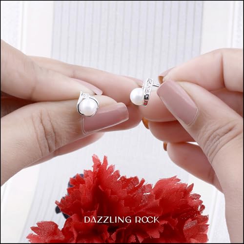Dazzlingrock Collection 6 mm Round Freshwater Pearl Ladies Stud Earrings with Diamond Accents, Available in Metal 925 Sterling Silver3