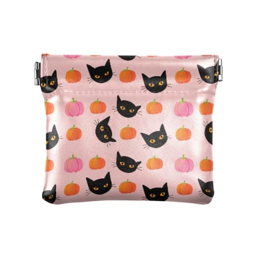 Halloween Cats Pattern Coin Purse Leather Pouch Change Purse, Squeeze Coin Pouch for Cards, Keys & Lipsticks, Unisex