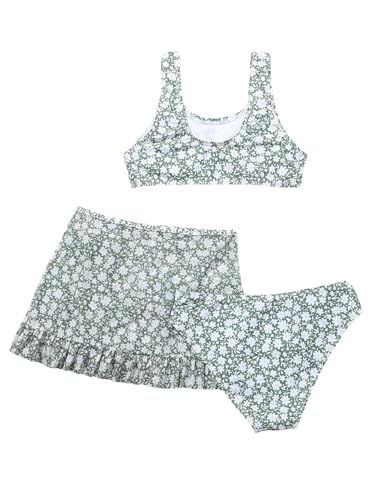 Image of WDIRARA Girl's Floral Print Bikini Set 3 Piece Swimsuits Bathing Suits with Cover Up Skirt Multicolor 12 Years