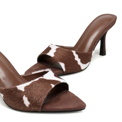 Image of Riekhany High Heel Mules for Women Slip On Open Pointed Toe Classy Patent Leather Stiletto Pumps Formal Slingback Mule Sandals Dress Walking Shoes