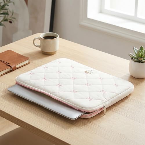 Funda acolchada para laptop Bow beige 15-15.6 pulg miniatura 3
