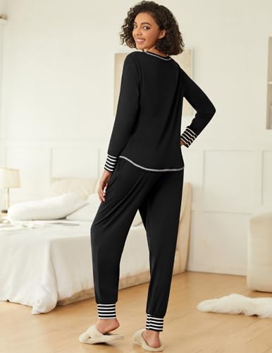 Image of Ekouaer 2 Pack Womens Pajama Sets Long Sleeve Lounge Sets Soft Pj Sleepwear Loungewear