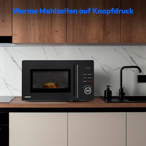 MEDION MEDION Mikrowelle klein mit Grill (20 Liter, 800 Watt, 1000 Watt Grill, 8 Automatik-Programme inkl. Auftaufunktion, 5 Leistungsstufen, 95 Minuten Timer, Drehteller, MD12021) schwarz - Detailansicht 2 | Kompakt-Mikrowellen